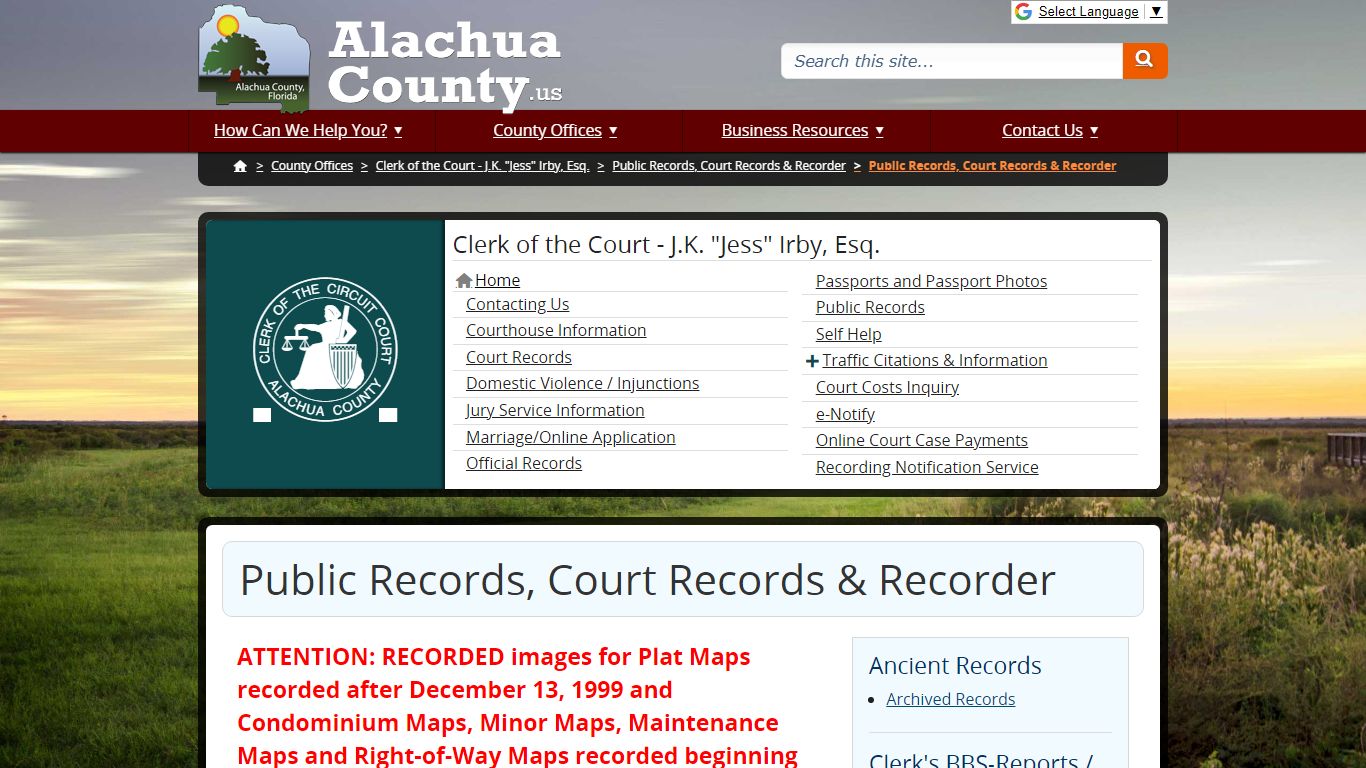 Public Records, Court Records & Recorder - Alachua County, Florida